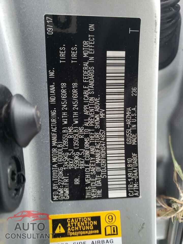 TOYOTA HIGHLANDER 2017 - 5TDJZRFH0HS474857