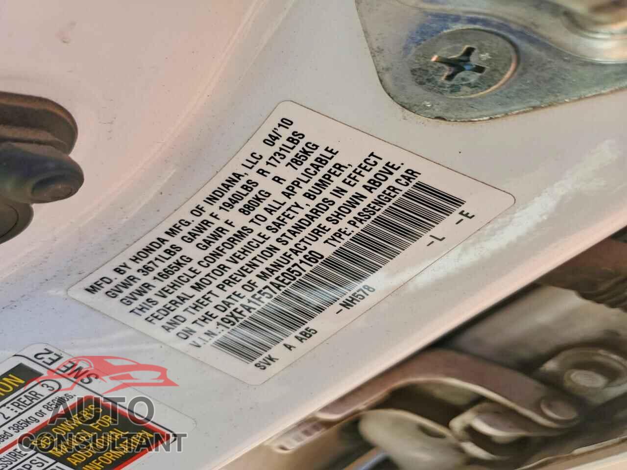HONDA CIVIC 2010 - 19XFA1F57AE057160