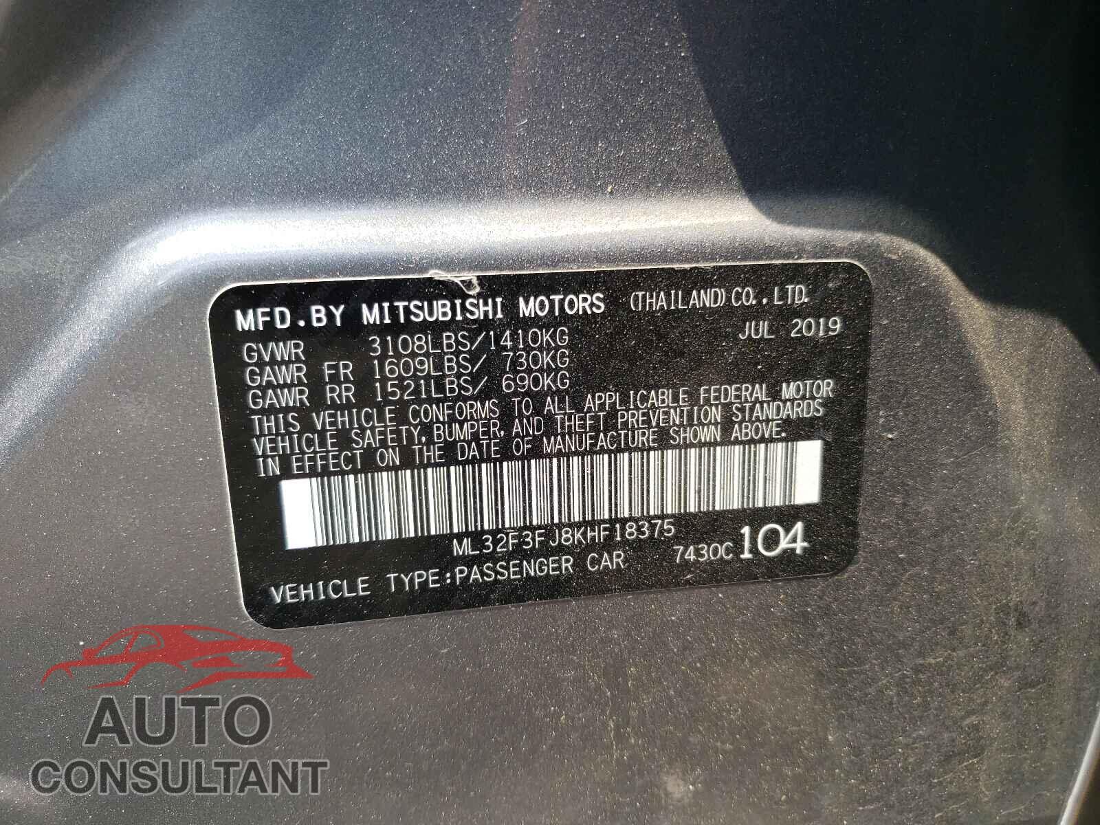 MITSUBISHI MIRAGE 2019 - ML32F3FJ8KHF18375