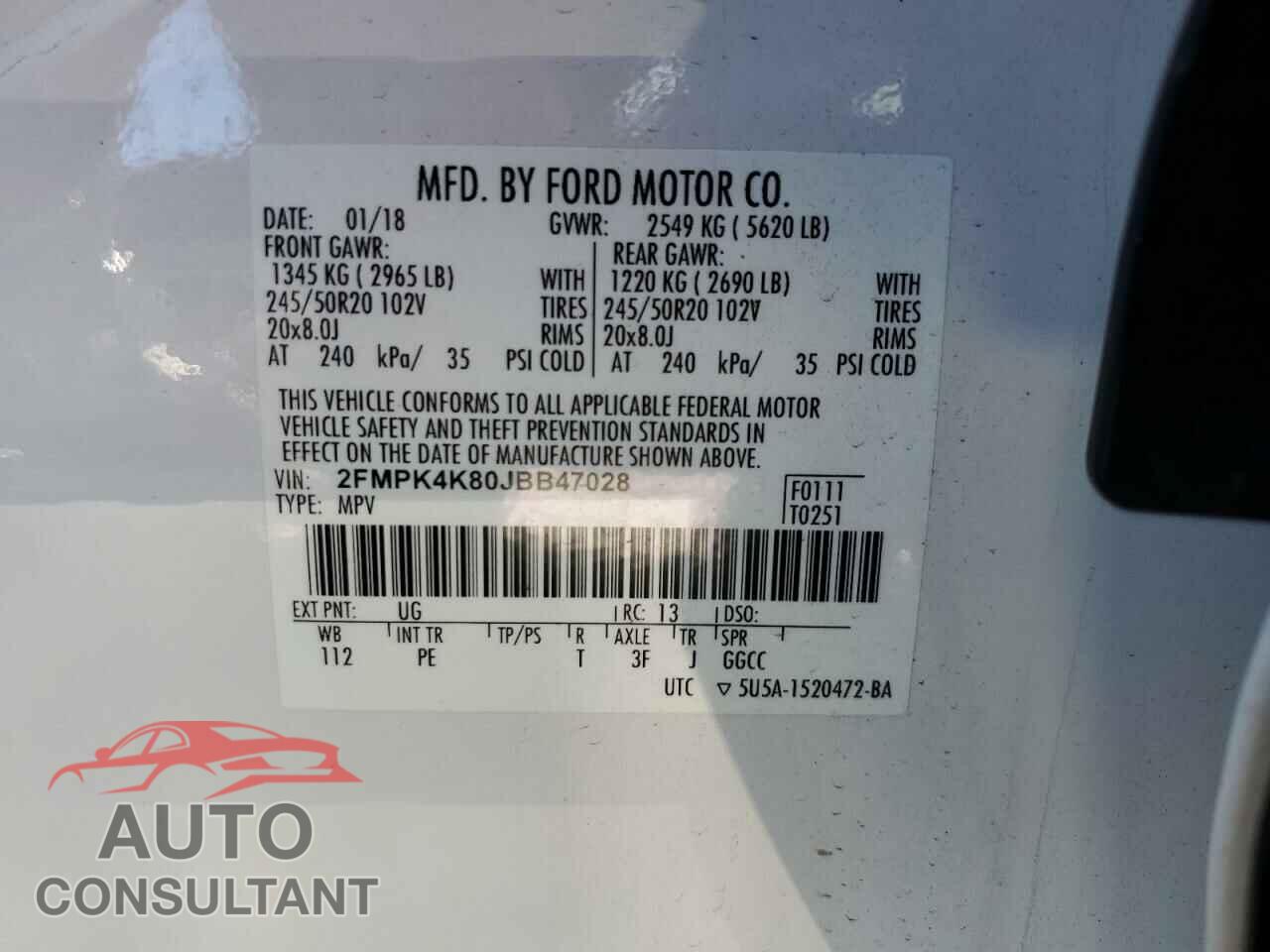 FORD EDGE 2018 - 2FMPK4K80JBB47028