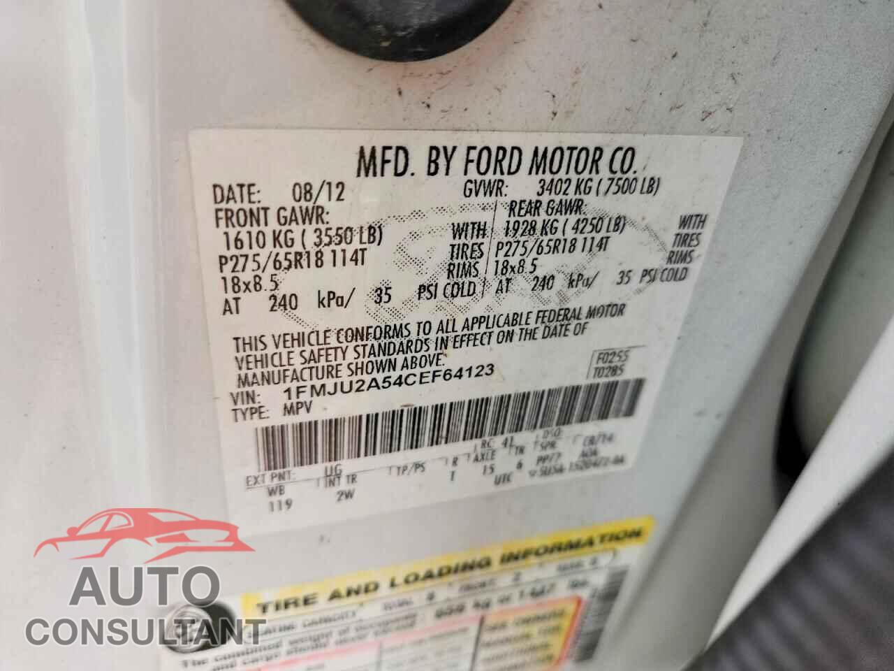 FORD EXPEDITION 2012 - 1FMJU2A54CEF64123