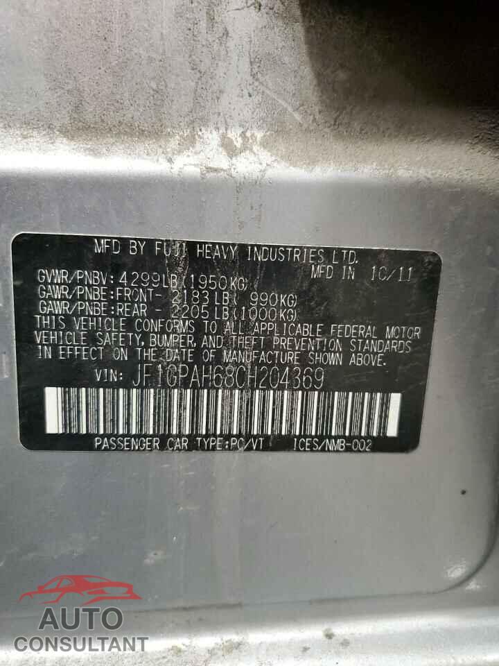SUBARU IMPREZA 2012 - JF1GPAH68CH204369