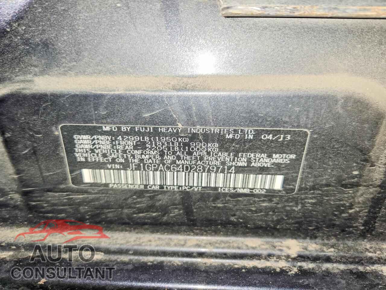 SUBARU IMPREZA 2013 - JF1GPAC64D2879714