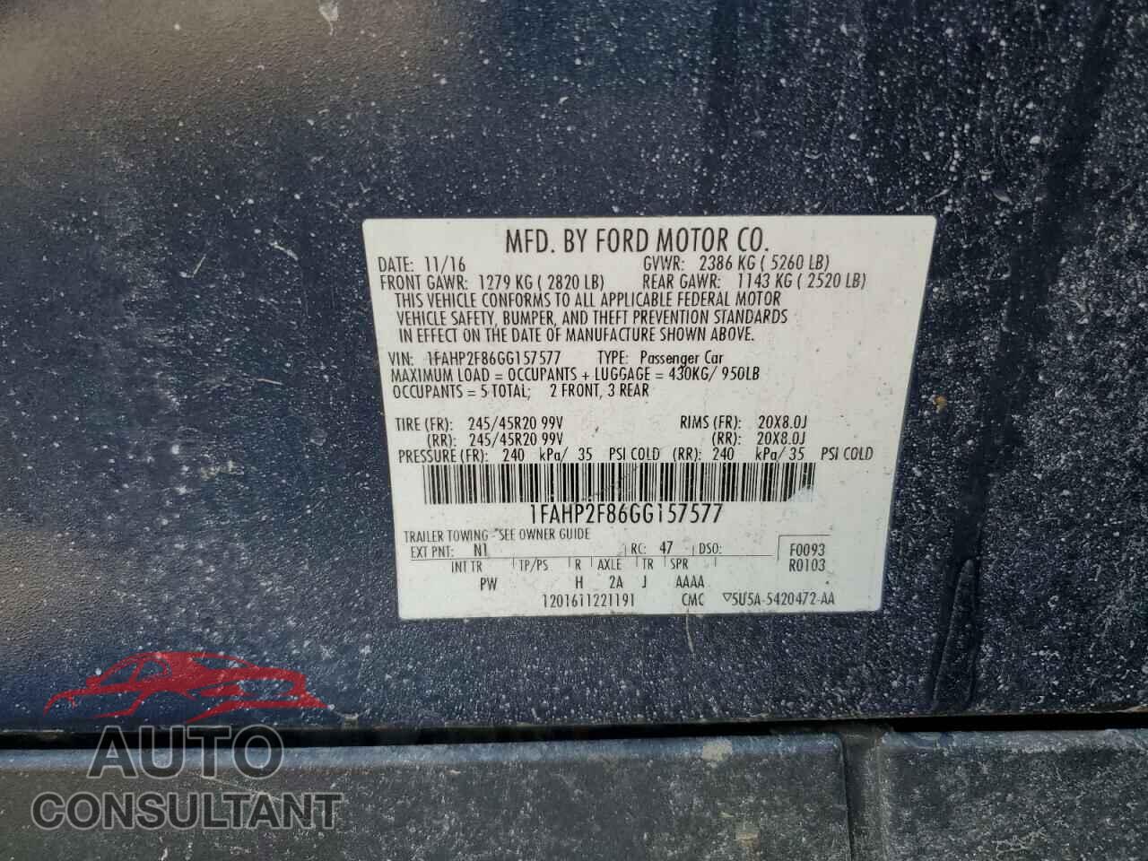 FORD TAURUS 2016 - 1FAHP2F86GG157577