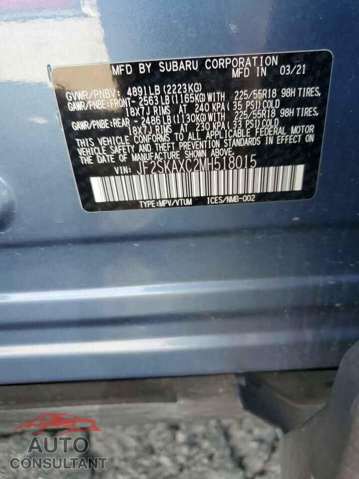 SUBARU FORESTER 2021 - JF2SKAXC2MH518015