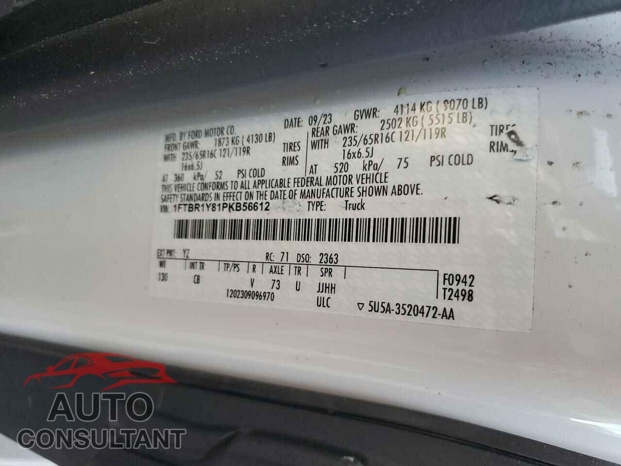 FORD TRANSIT 2023 - 1FTBR1Y81PKB56612