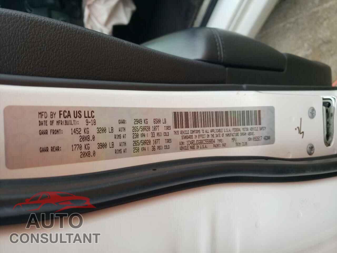 DODGE DURANGO 2019 - 1C4RDJDG6KC559854