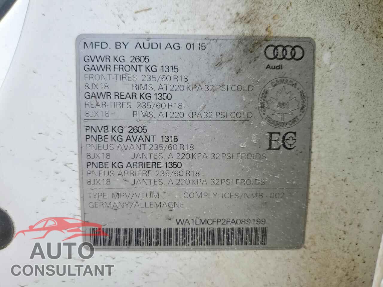 AUDI Q5 2015 - WA1LMCFP2FA089199