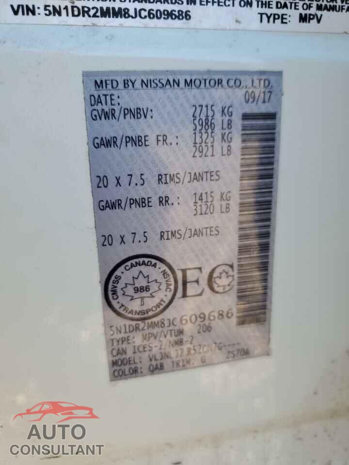 NISSAN PATHFINDER 2018 - 5N1DR2MM8JC609686
