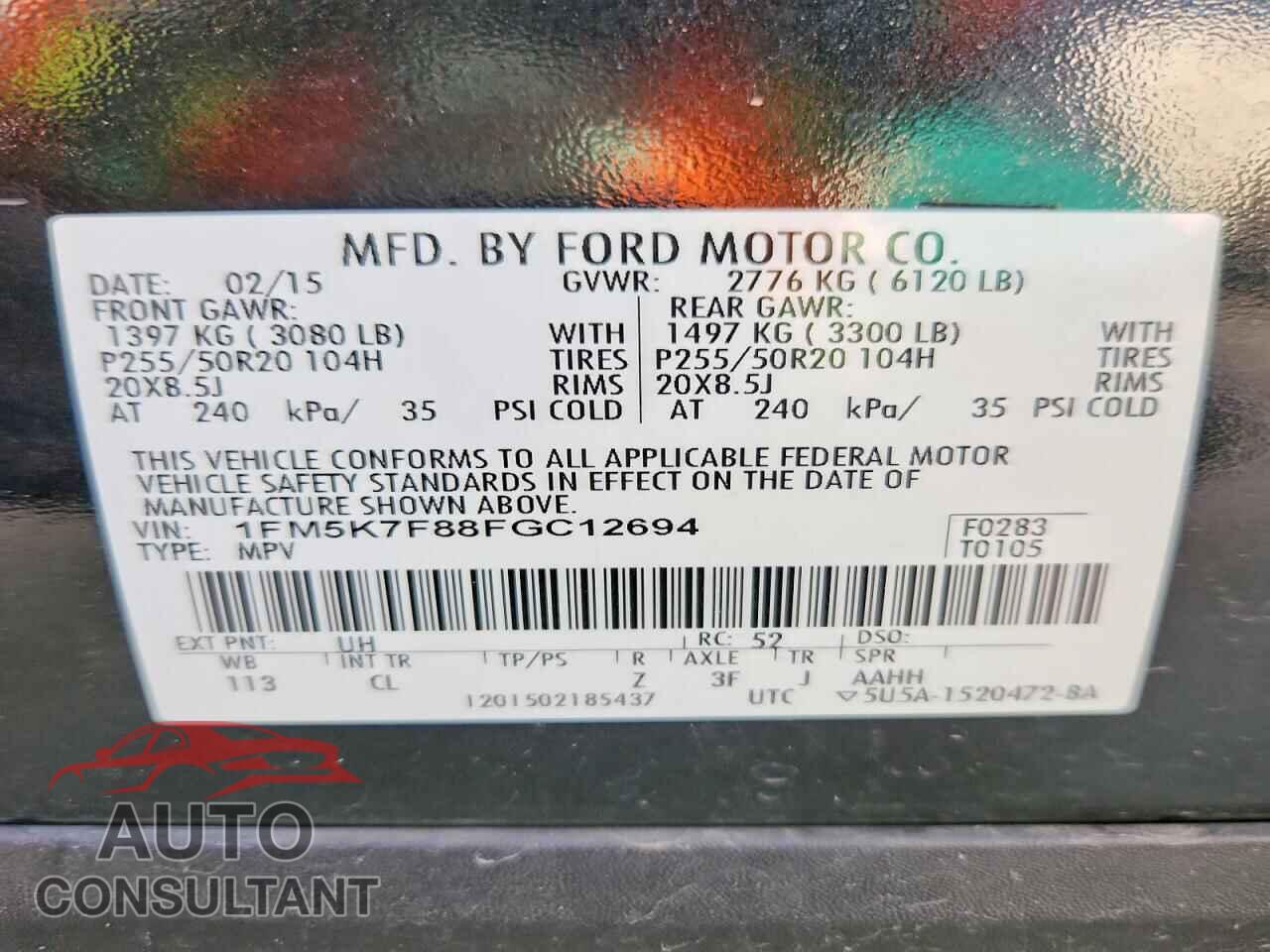 FORD EXPLORER 2015 - 1FM5K7F88FGC12694