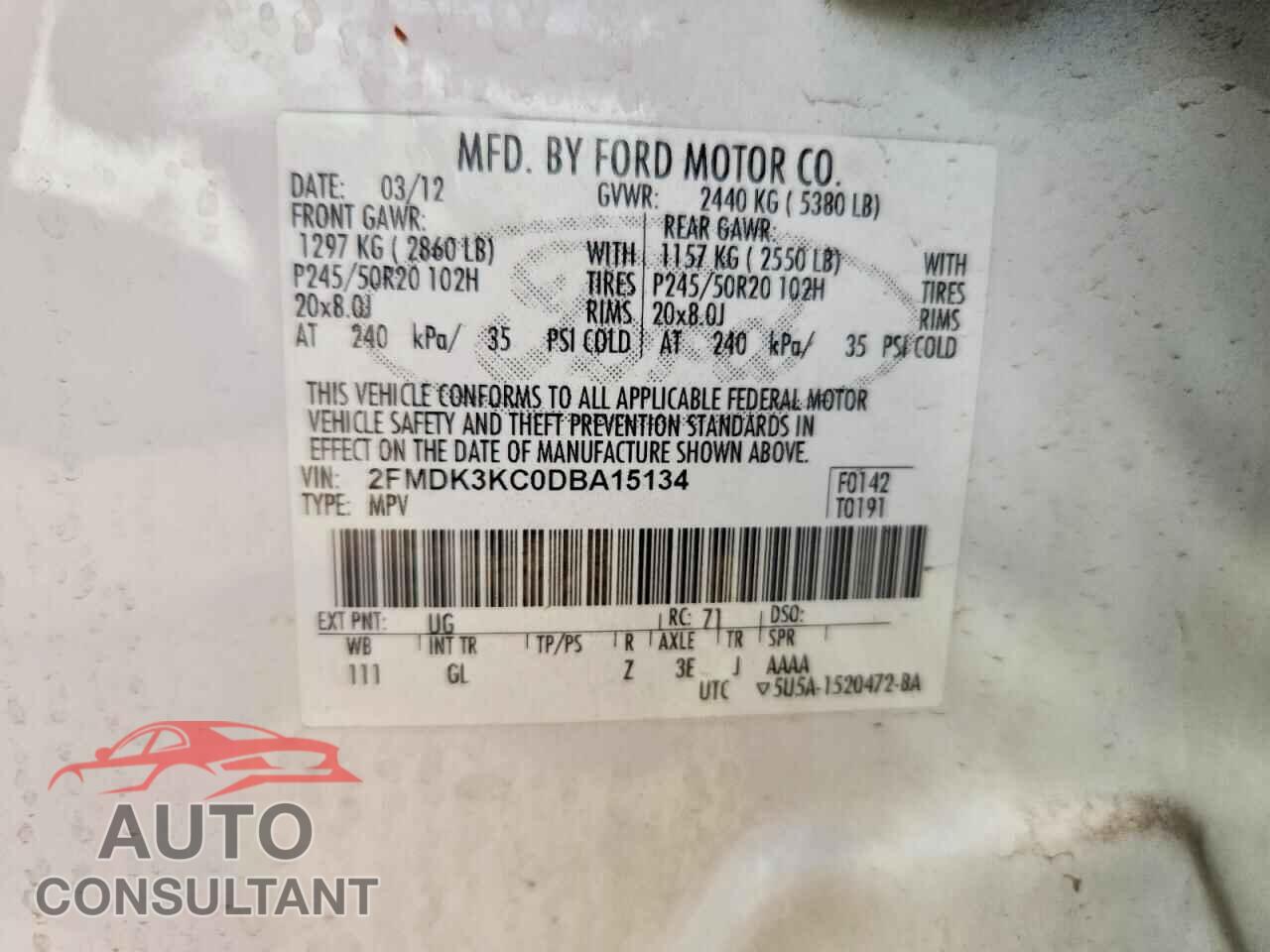 FORD EDGE 2013 - 2FMDK3KC0DBA15134