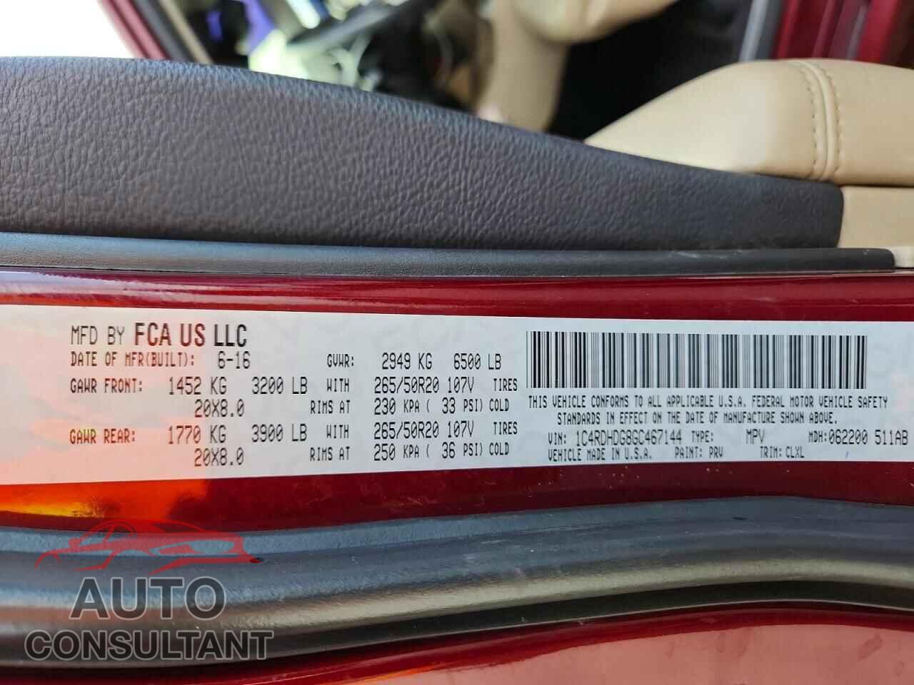 DODGE DURANGO 2016 - 1C4RDHDG8GC467144