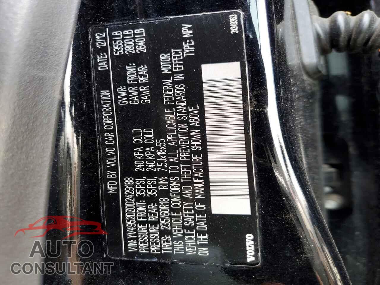 VOLVO XC60 2013 - YV4952DZ0D2429188