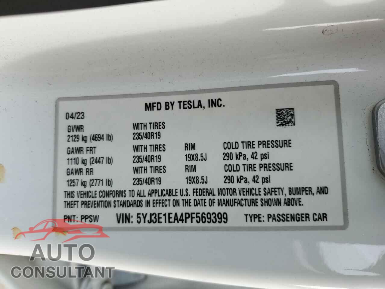 TESLA MODEL 3 2023 - 5YJ3E1EA4PF569399