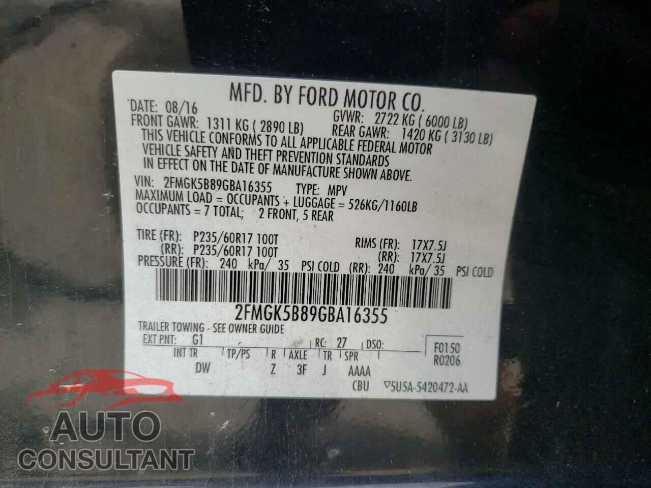 FORD FLEX 2016 - 2FMGK5B89GBA16355