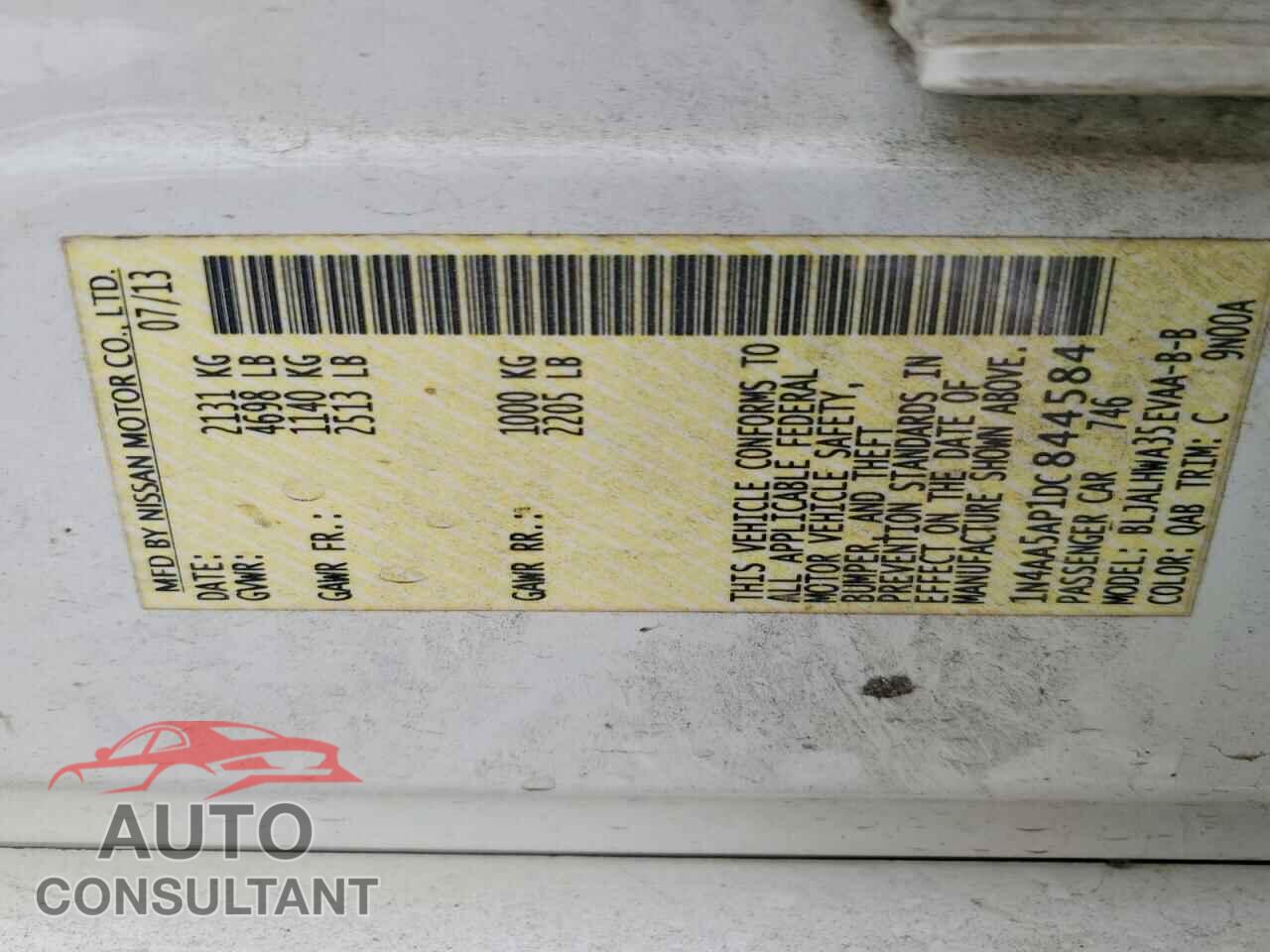 NISSAN MAXIMA 2013 - 1N4AA5AP1DC844584