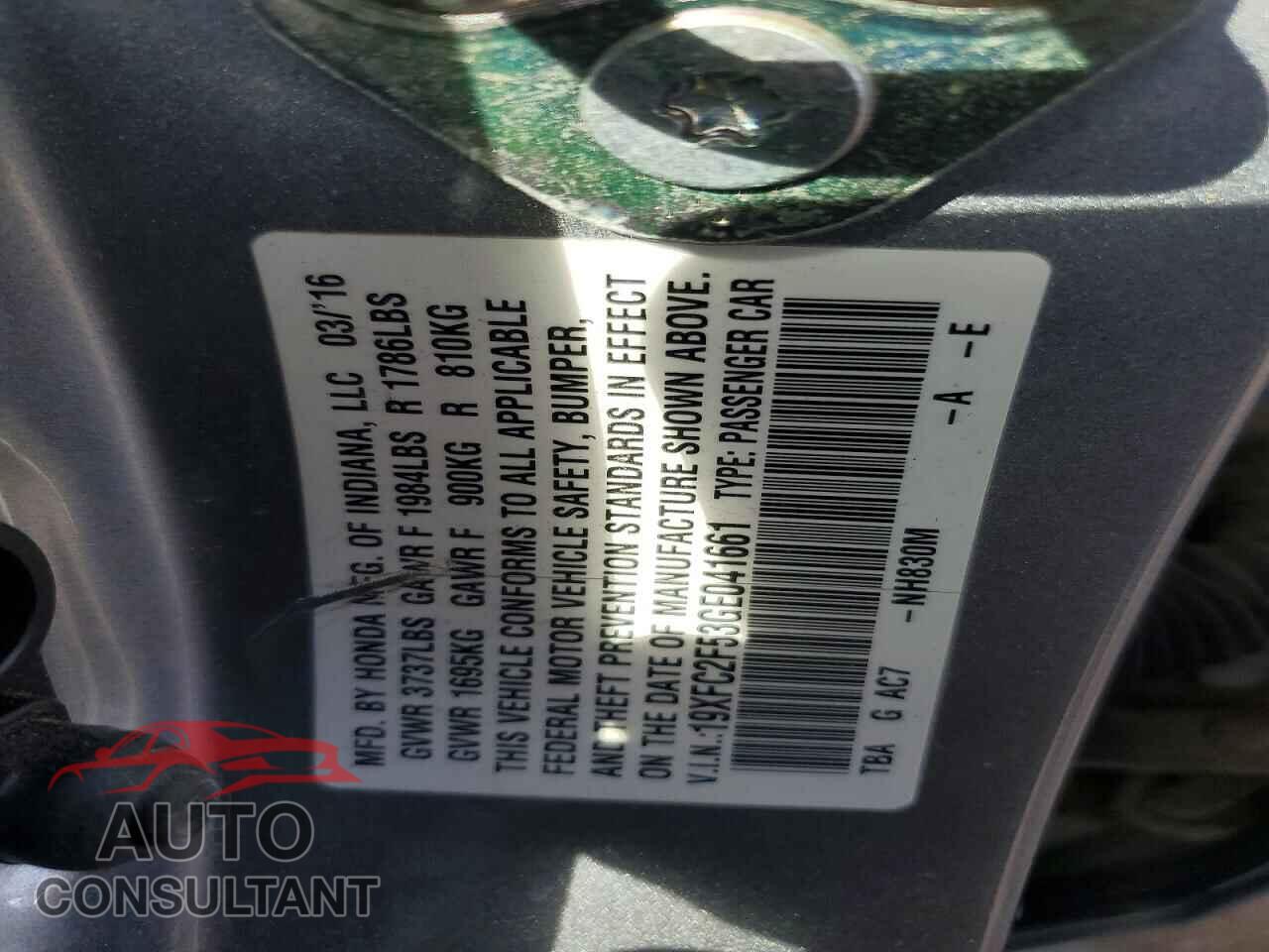 HONDA CIVIC 2016 - 19XFC2F53GE041661