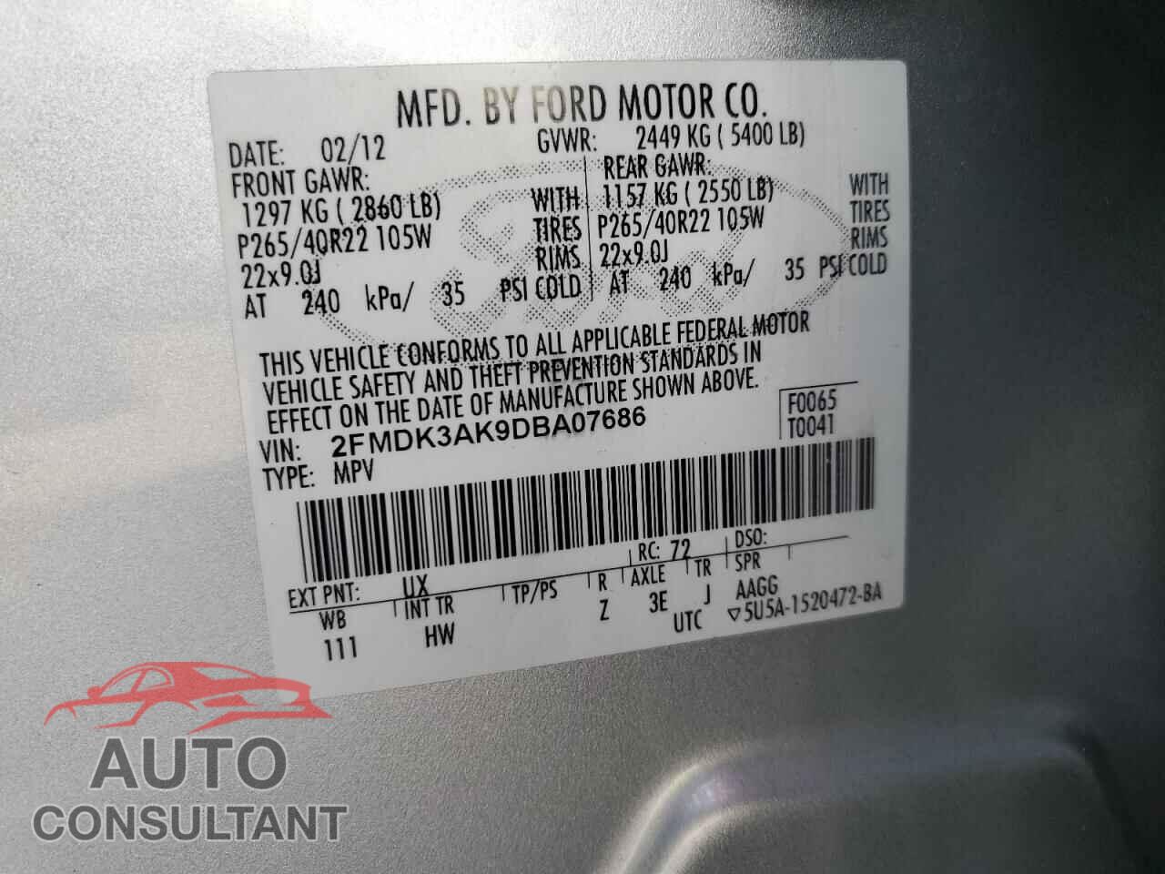 FORD EDGE 2013 - 2FMDK3AK9DBA07686