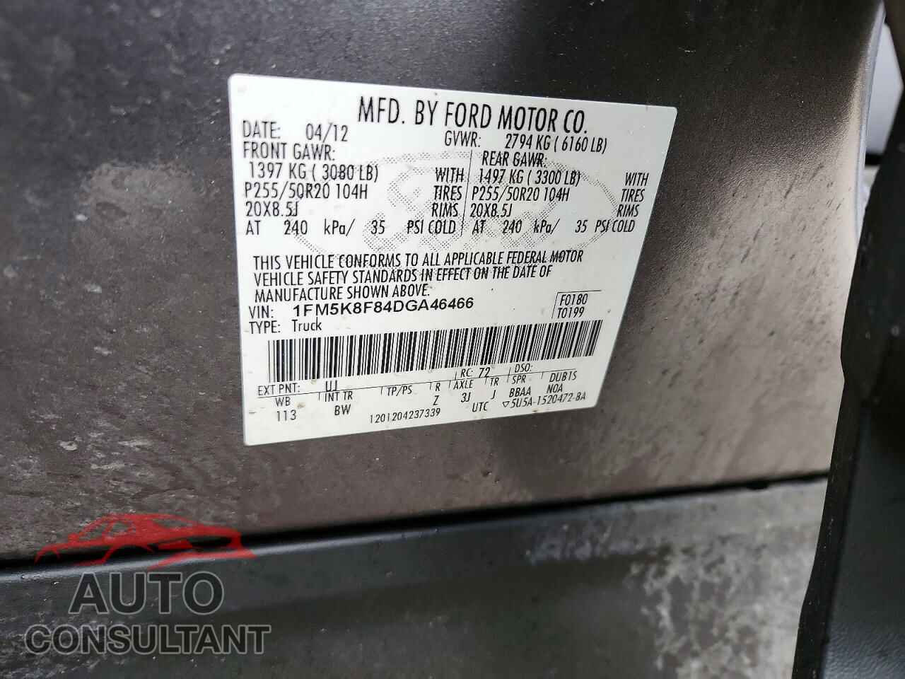 FORD EXPLORER 2013 - 1FM5K8F84DGA46466