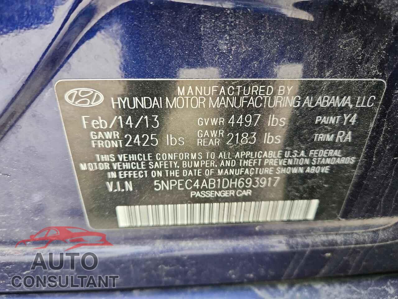 HYUNDAI SONATA 2013 - 5NPEC4AB1DH693917