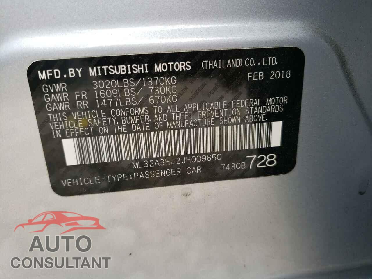 MITSUBISHI MIRAGE 2018 - ML32A3HJ2JH009650