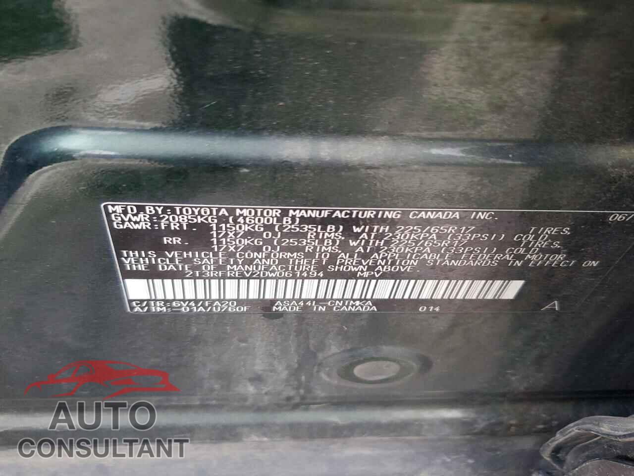 TOYOTA RAV4 2013 - 2T3RFREV2DW061494