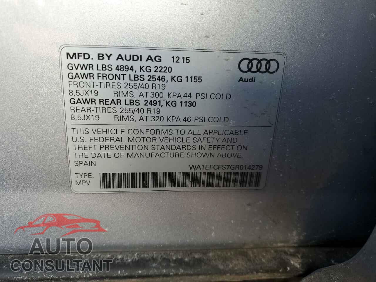 AUDI Q3 2016 - WA1EFCFS7GR014279