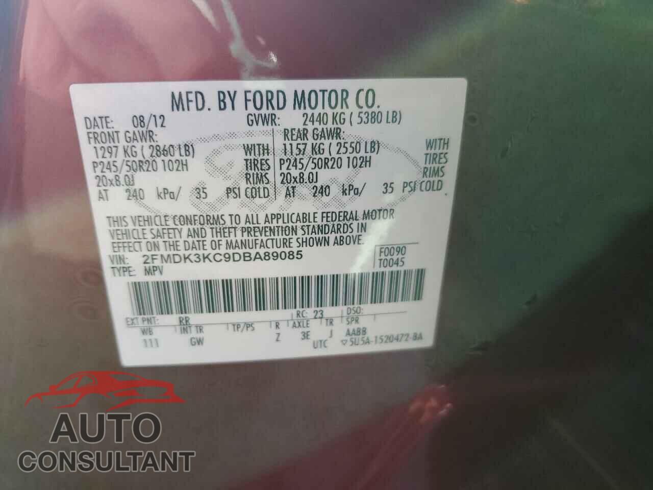 FORD EDGE 2013 - 2FMDK3KC9DBA89085