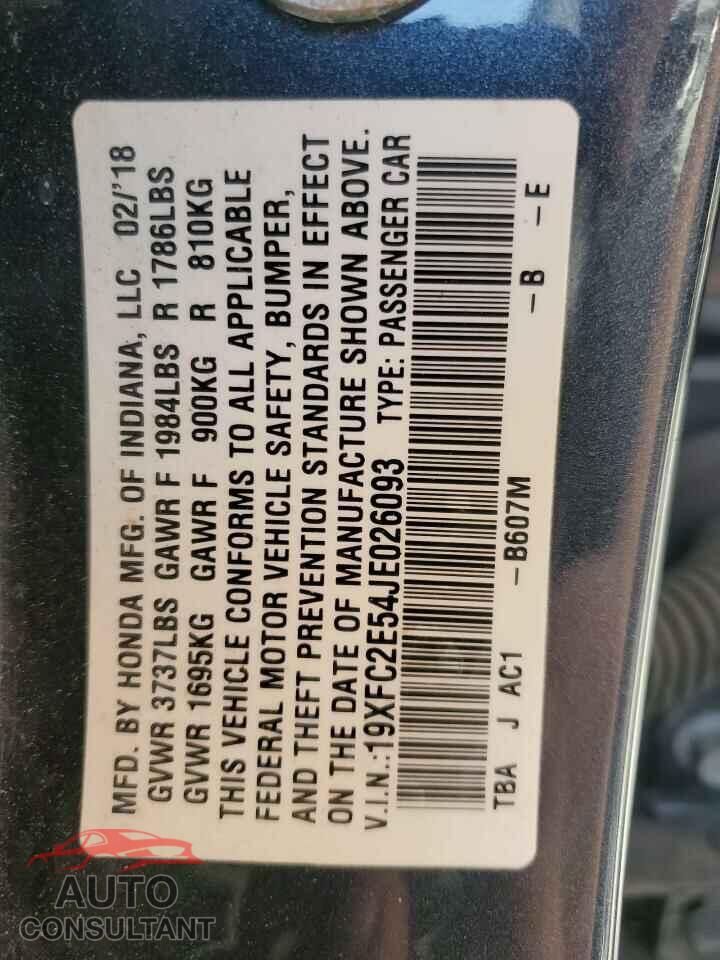 HONDA CIVIC 2018 - 19XFC2E54JE026093