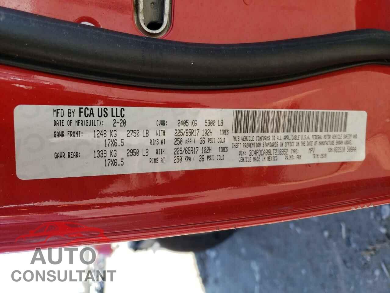 DODGE JOURNEY 2020 - 3C4PDCAB9LT218952