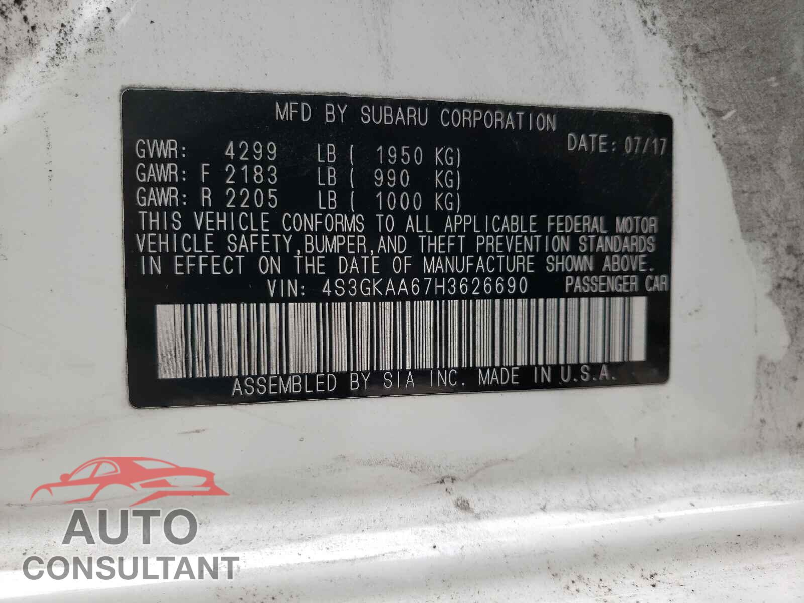 SUBARU IMPREZA 2017 - 4S3GKAA67H3626690