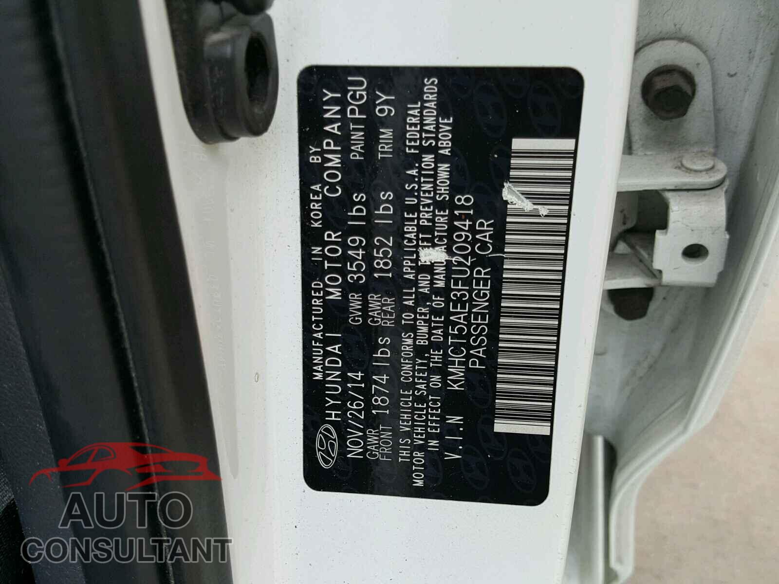 HYUNDAI ACCENT 2015 - KMHCT5AE3FU209418