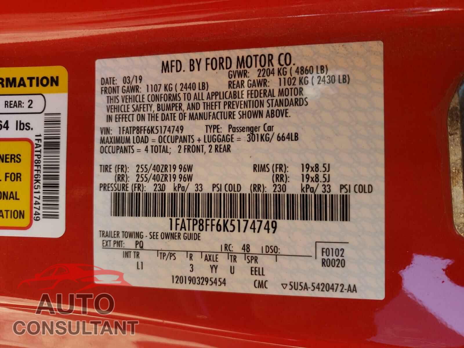FORD MUSTANG 2019 - 1FATP8FF6K5174749