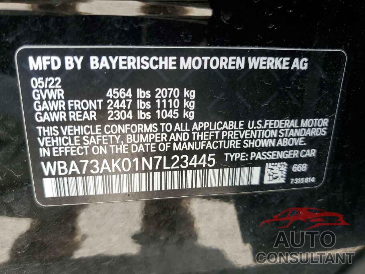 BMW 2 SERIES 2022 - WBA73AK01N7L23445