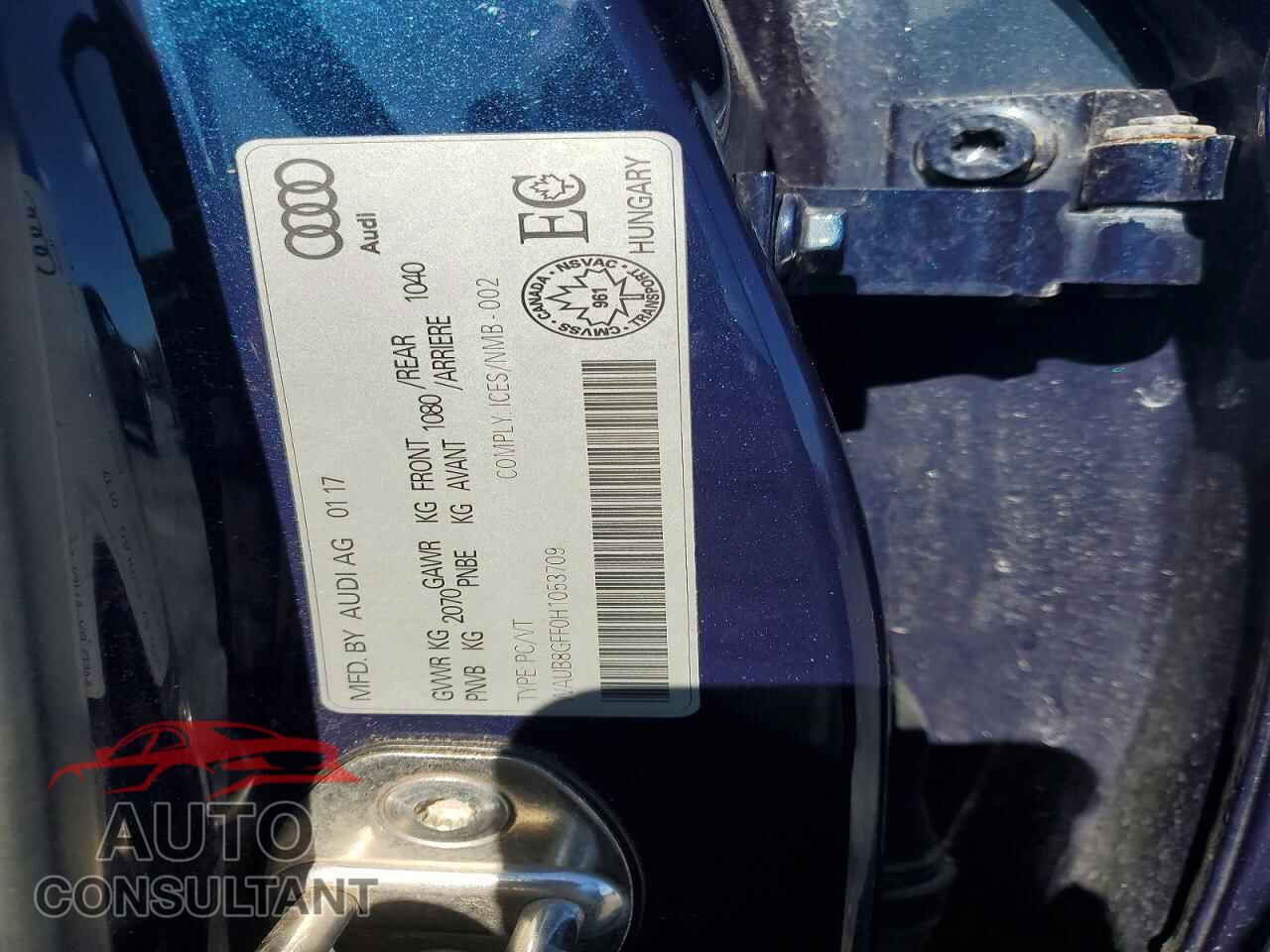 AUDI A3 2017 - WAUB8GFF0H1053709