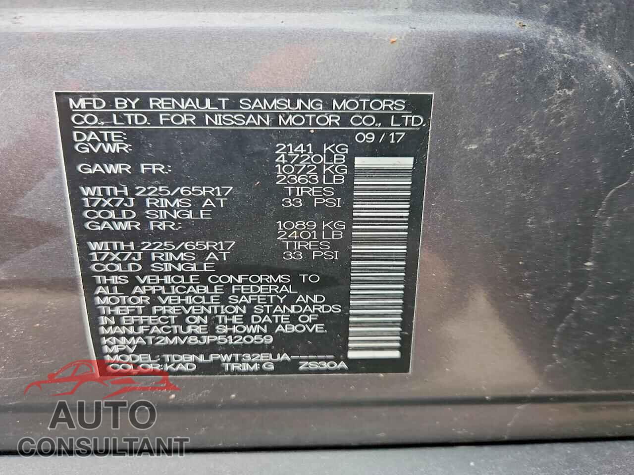 NISSAN ROGUE 2018 - KNMAT2MV8JP512059