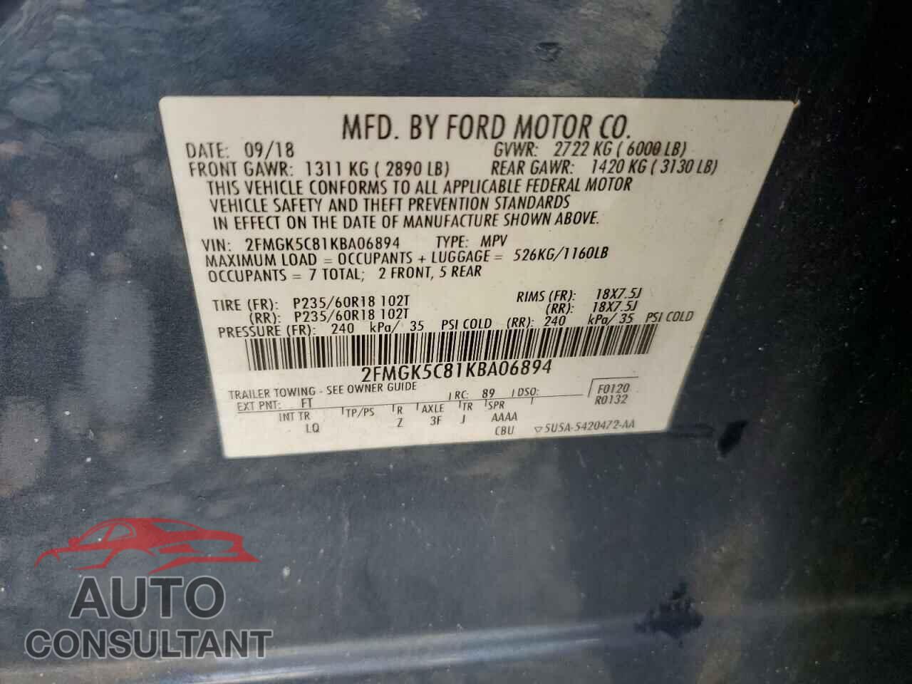 FORD FLEX 2019 - 2FMGK5C81KBA06894