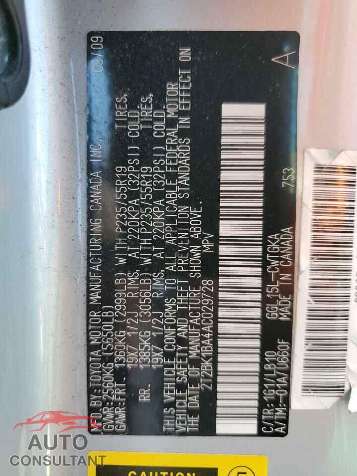 LEXUS RX350 2010 - 2T2BK1BA4AC029728