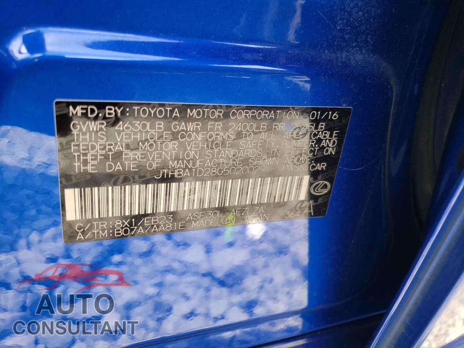 LEXUS IS 2016 - JTHBA1D28G5020029