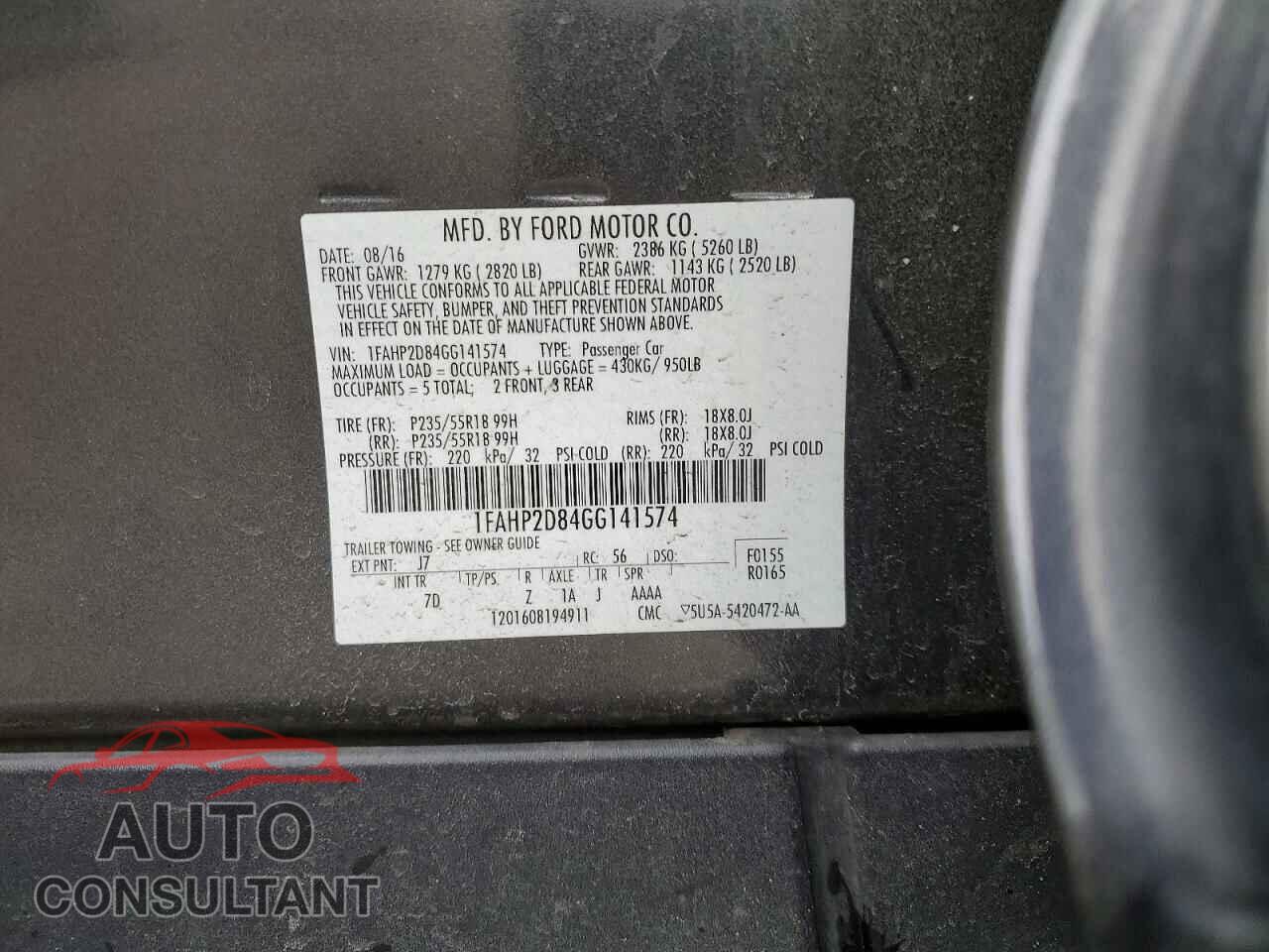 FORD TAURUS 2016 - 1FAHP2D84GG141574