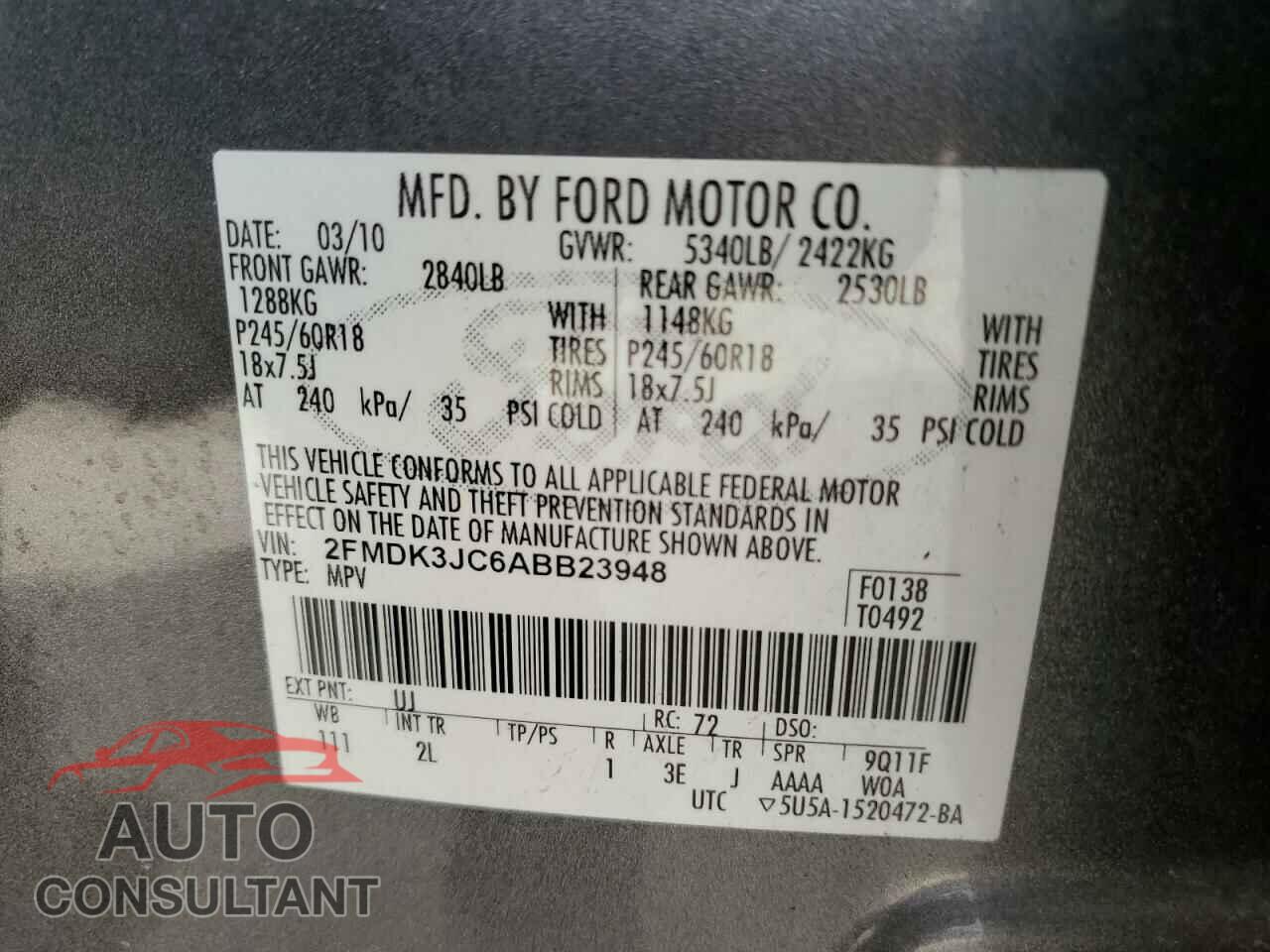 FORD EDGE 2010 - 2FMDK3JC6ABB23948