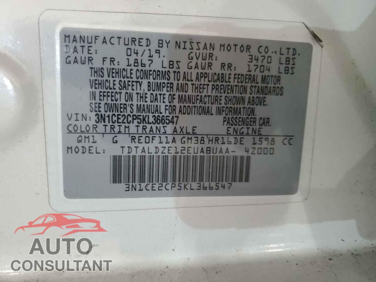 NISSAN VERSA 2019 - 3N1CE2CP5KL366547