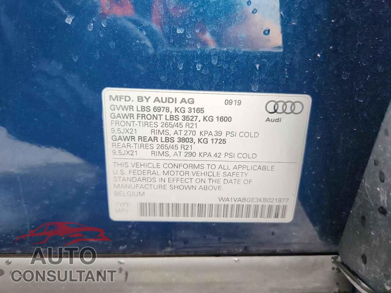 AUDI E-TRON 2019 - WA1VABGE3KB021877