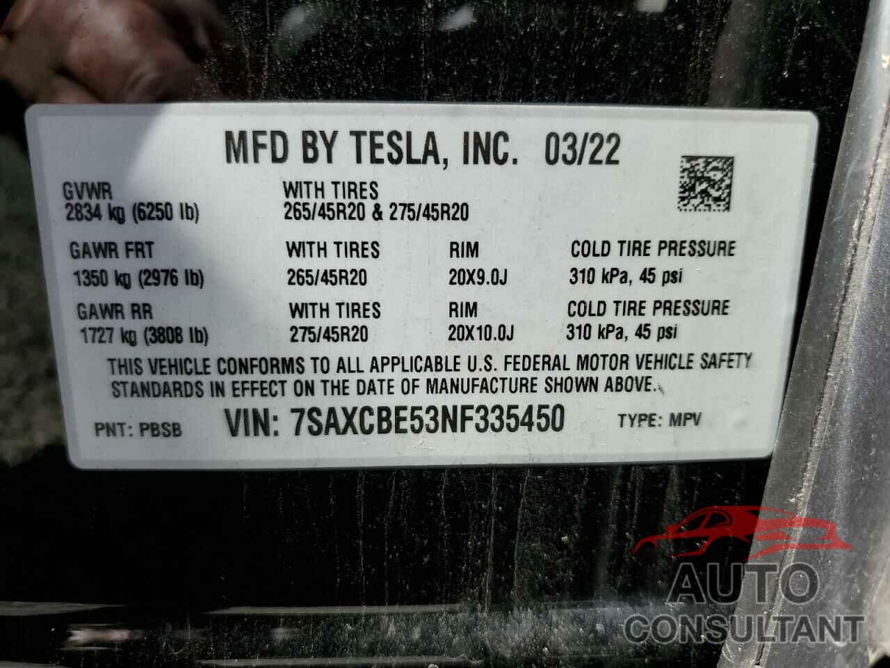 TESLA MODEL X 2022 - 7SAXCBE53NF335450