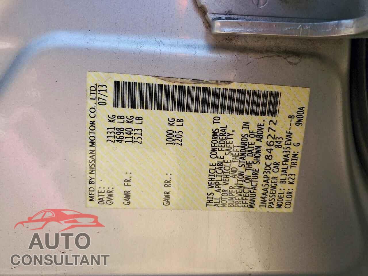 NISSAN MAXIMA 2013 - 1N4AA5AP3DC846272