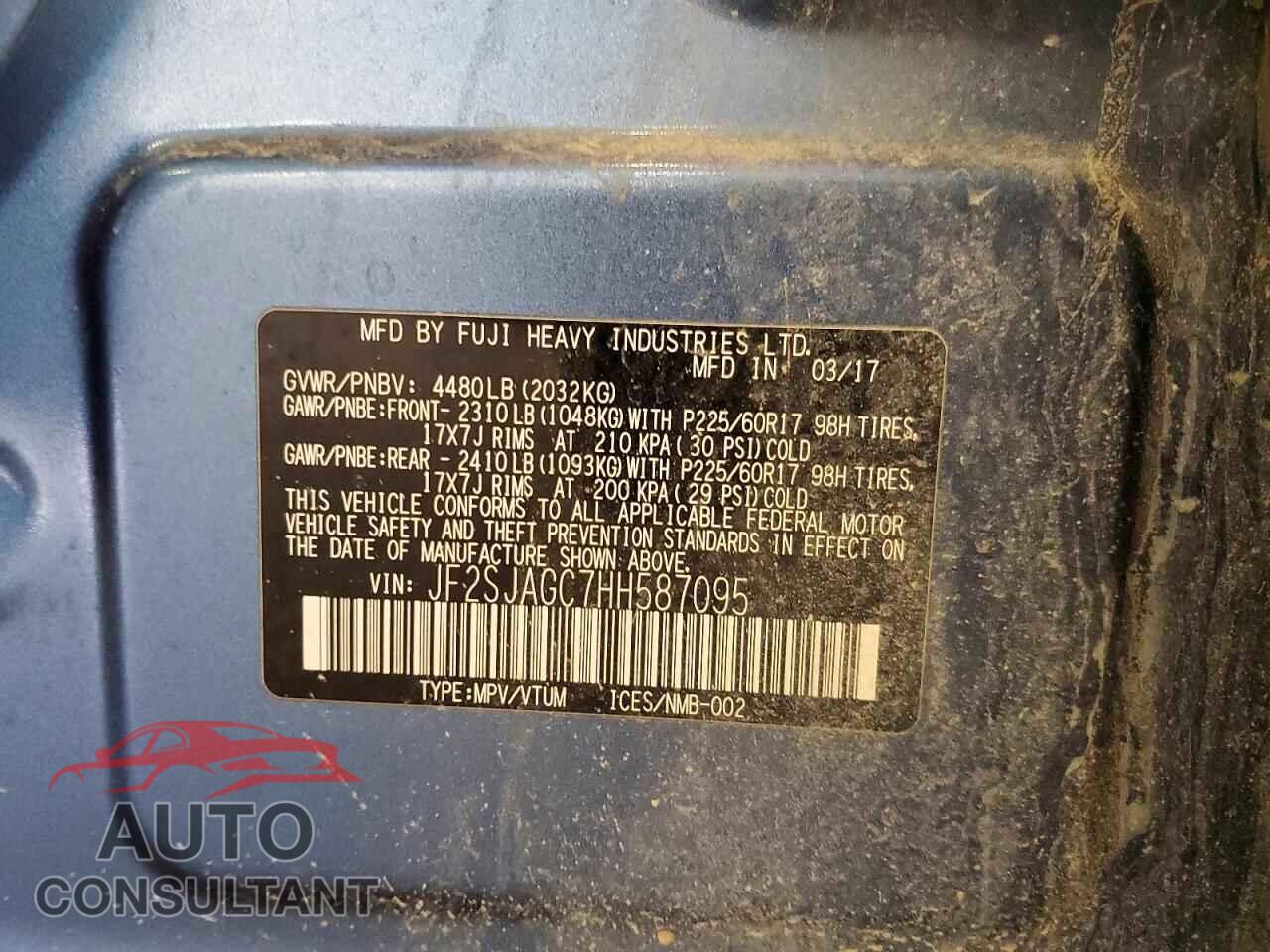 SUBARU FORESTER 2017 - JF2SJAGC7HH587095