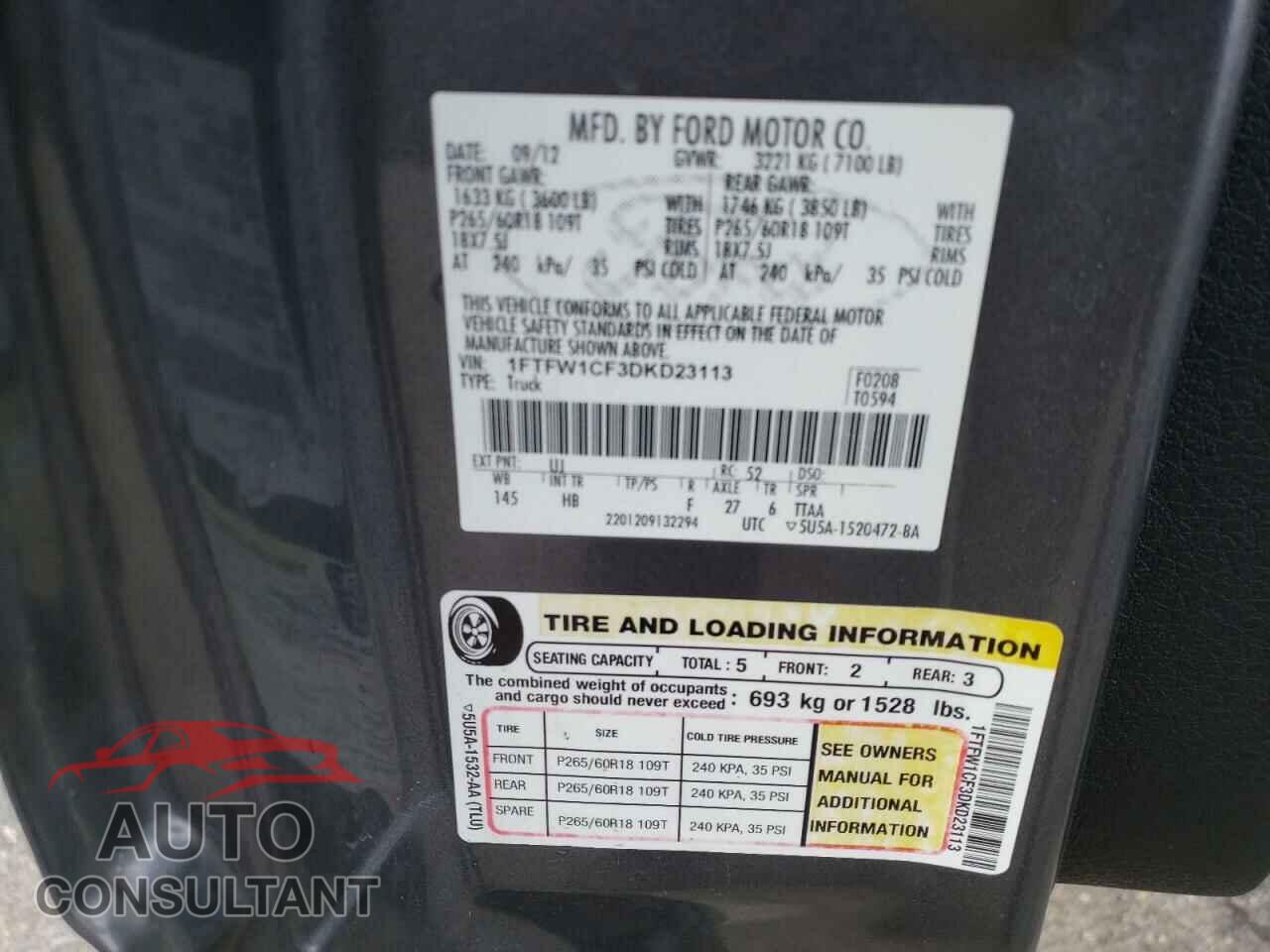 FORD F-150 2013 - 1FTFW1CF3DKD23113
