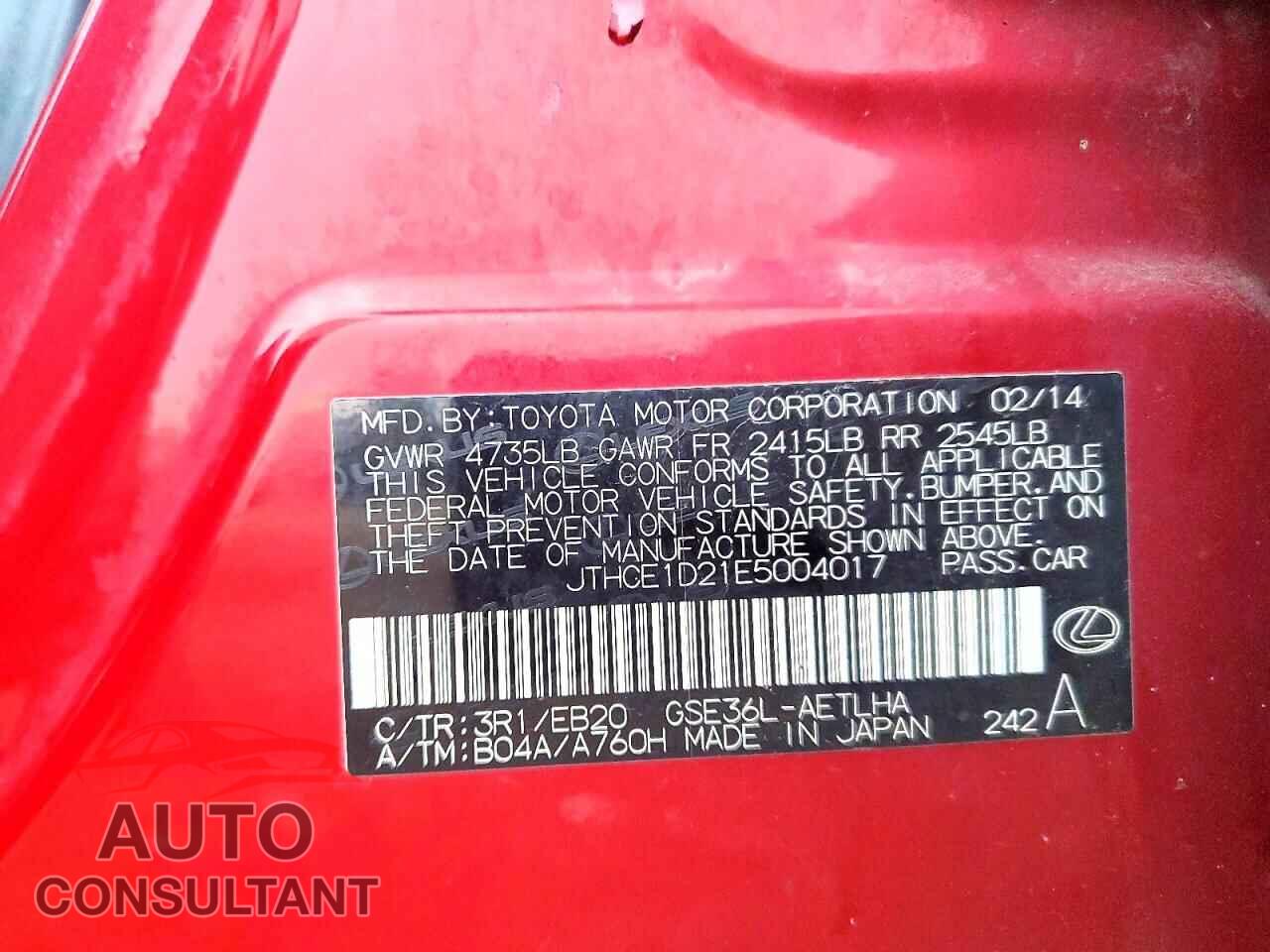LEXUS IS 2014 - JTHCE1D21E5004017