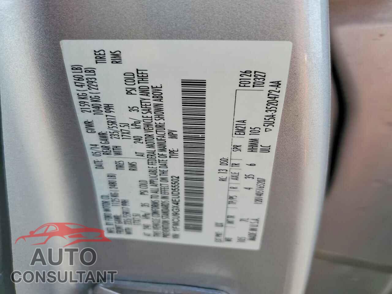 FORD ESCAPE 2014 - 1FMCU9GX4EUD55502