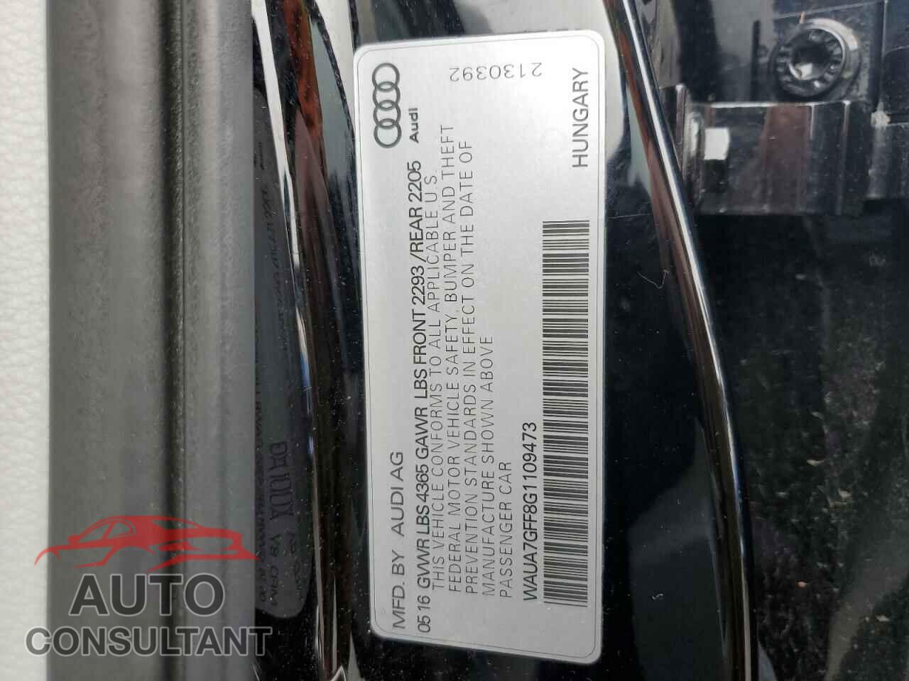 AUDI A3 2016 - WAUA7GFF8G1109473